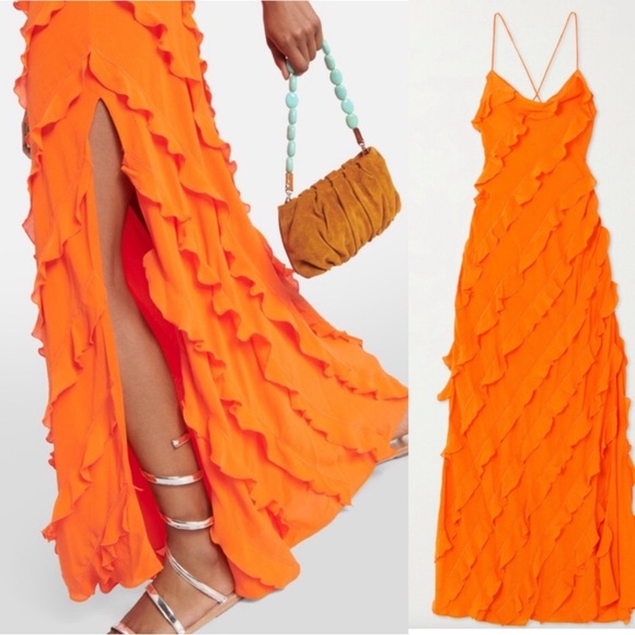 STAUD Elvire Dress in Nectarine Size Medium - Picture 4 of 10